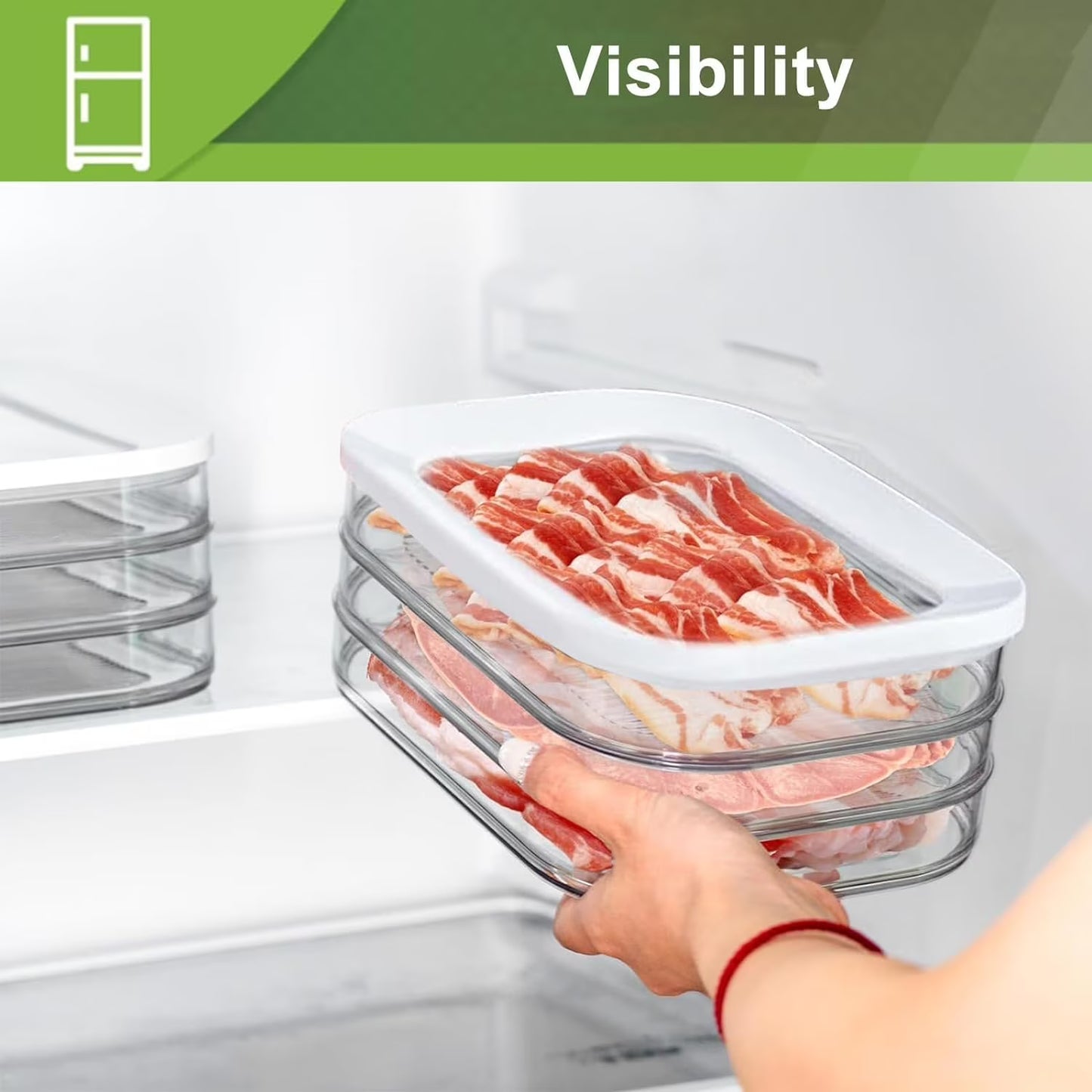 Stackable Deli Meat Storage Container for Fridge – BPA-Free Lunch Meat, Bacon & Cold Cuts Organizer with Lid, White
