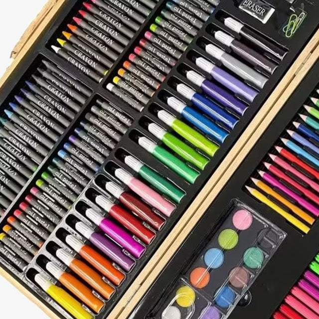 180 Pcs Wooden Box Coloring and Painting Set – Complete Art Kit for Kids & Adults