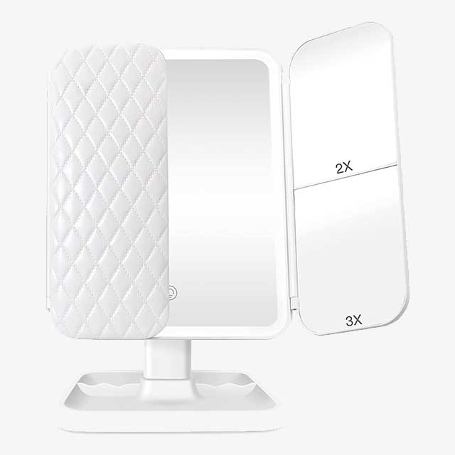 3-Sided Folding LED Magnifying Makeup Mirror with Lights – Compact, Adjustable Lighted Mirror for Precision Makeup Application