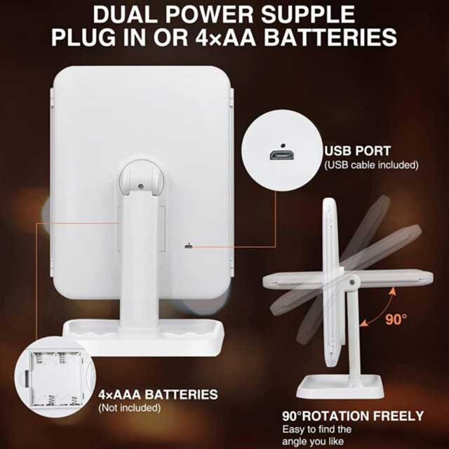 3-Sided Folding LED Magnifying Makeup Mirror with Lights – Compact, Adjustable Lighted Mirror for Precision Makeup Application