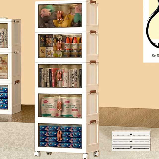 5-Layer Foldable Plastic Toy Clothes Rack – No Installation Kids Closet Organizer, 56CM