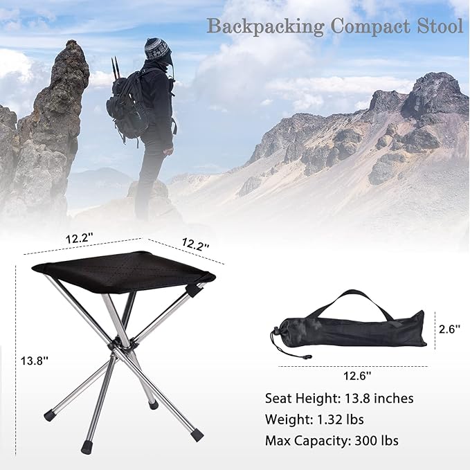 Portable Folding Camping Stool – Lightweight Compact Outdoor Chair with Carry Bag for Camping, Hiking, Fishing & Travel (27 cm / 31 cm)