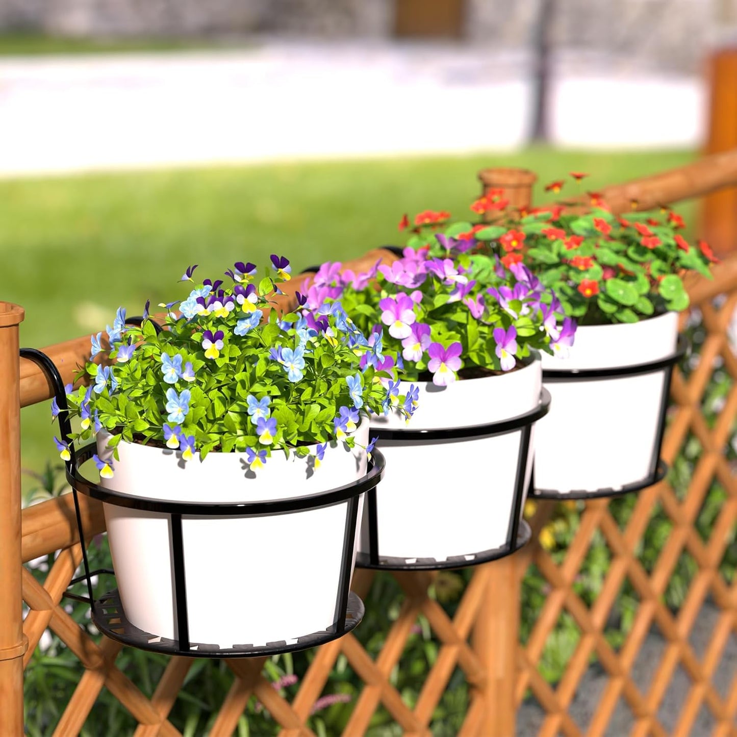 Iron Art Hanging Flower Pot – Metal Railing Plant Basket with Detachable Hooks – Balcony & Fence Planter for Indoor/Outdoor Use
