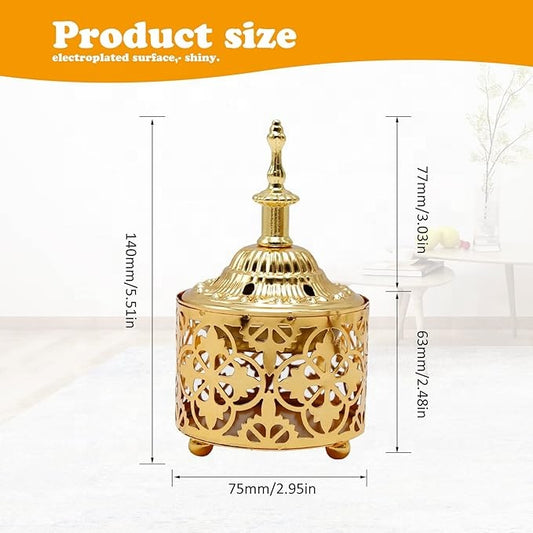 Vintage Metal Bakhoor Incense Burner – Decorative Oud, Frankincense & Resin Burner with Lid for Aromatherapy, Ramadan & Home Décor