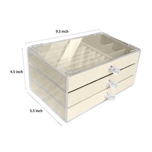 Acrylic & Velvet Jewelry Organizer with 3 Drawers โ Stackable Display Storage Box for Earrings, Necklaces & Bracelets | Holder Case for Women