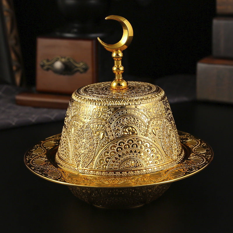 Luxury Arabic Snack Serving Tray with Dome Cover – Metal Date, Candy & Dessert Storage Box for Ramadan, Eid & Home Décor