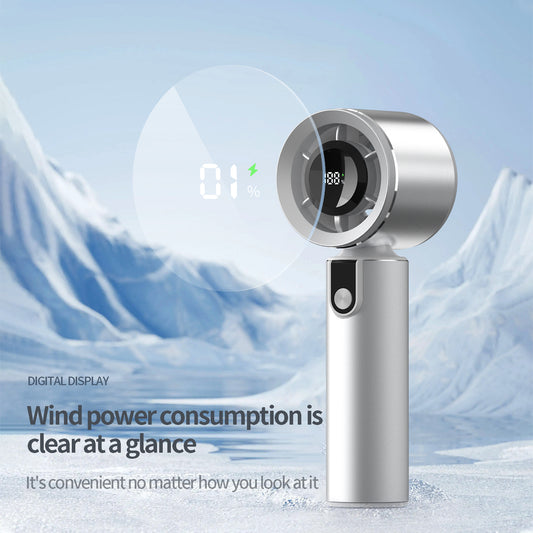 Portable Rechargeable Mini Turbo Fan – USB Type-C Handheld Cooling Fan with Digital Display, LED Light & Adjustable Angle for Travel, Office & Outdoor Use