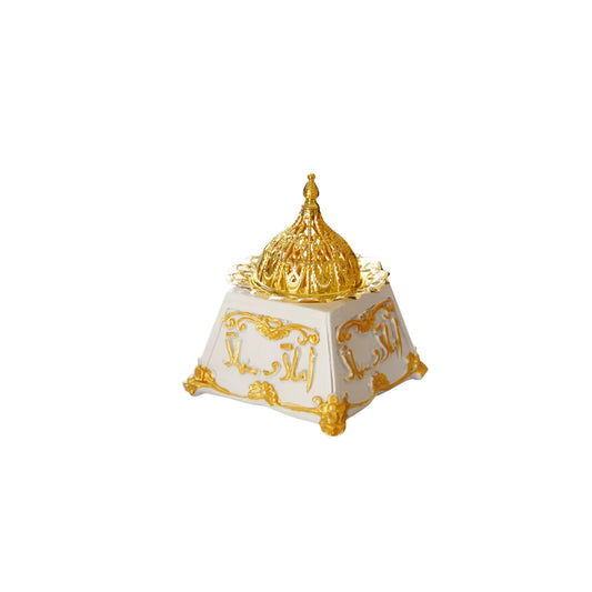 White Luxury Arabic Bakhoor Incense Burner – Vintage Oud & Incense Holder with Lid for Bakhoor, Charcoal & Incense Cones | Elegant Islamic Home Décor Gift