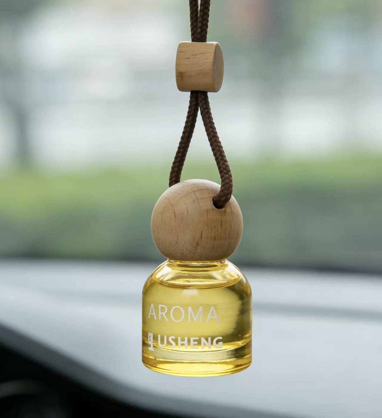 Luxury Hanging Car Diffuser Bottle – 7ml Refillable Wooden Cap Car Air Freshener Perfume Bottle for Vehicle, Office & Home (Empty)
