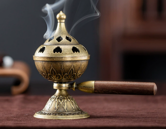 Luxury Brass Bakhoor Incense Burner with Lid – Vintage Oud & Frankincense Burner for Aromatherapy, Home Décor & Ramadan