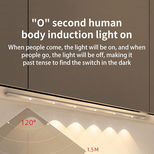 60/80/100CM Ultra Thin Nightlight Lamp – PIR Motion Sensor LED Cabinet Lighting, USB Rechargeable for Kitchen & Cabinets