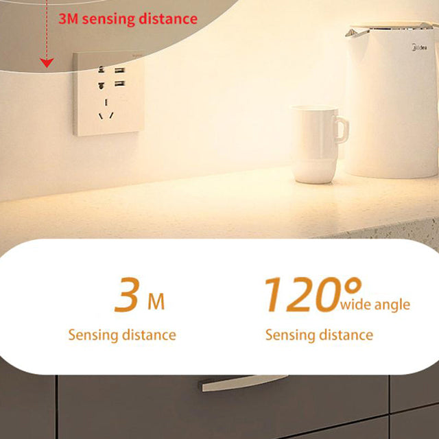60/80/100CM Ultra Thin Nightlight Lamp – PIR Motion Sensor LED Cabinet Lighting, USB Rechargeable for Kitchen & Cabinets