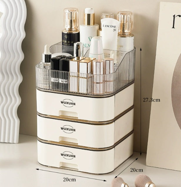 Stackable Desktop Storage Box with Drawer – Plastic Cosmetic Organizer for Makeup, Skincare, Lipsticks & Office Supplies