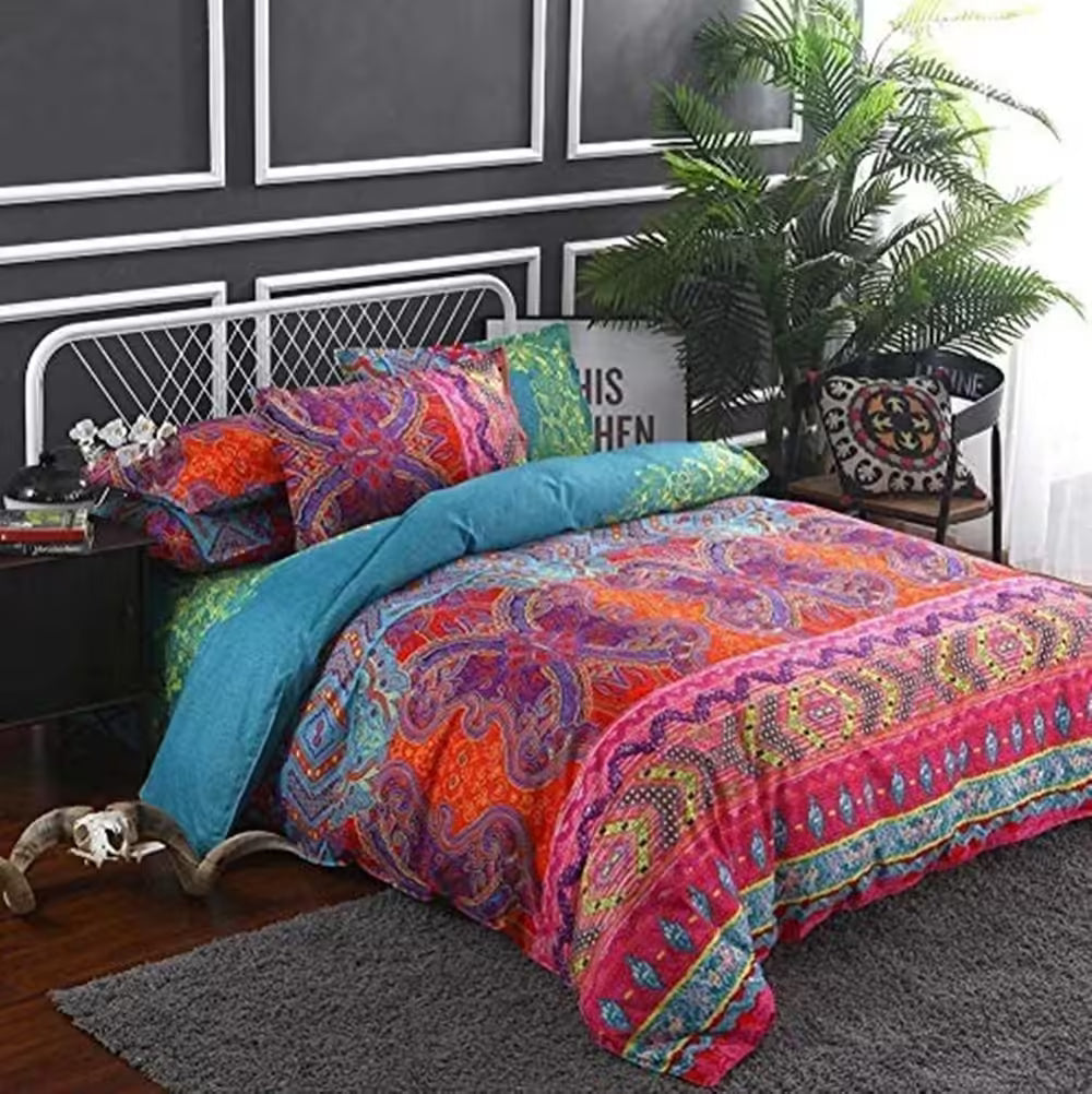 Boho-Style King Size Quilt Cover Set – Elegant European Design with Pillowcases (3 pcs / set)