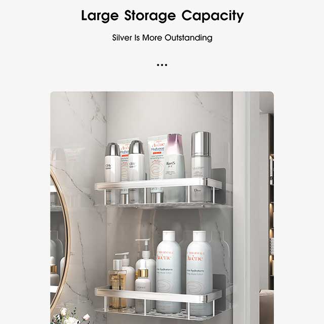 No-Drill Wall Mount Corner Shelf Shower Storage Rack Holder – Easy Install Bathroom Organizer