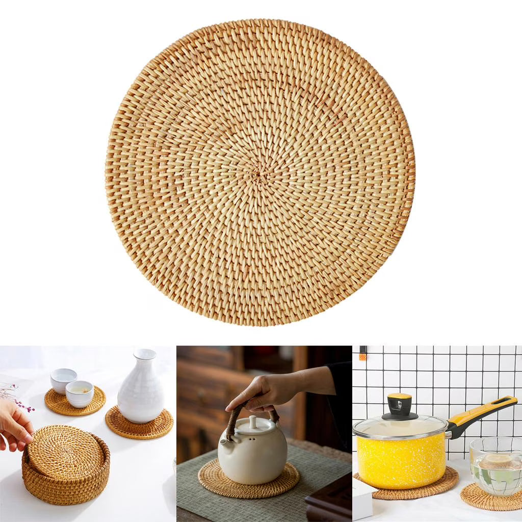 Handwoven Rattan Round Placemat – Natural Woven Table Mat, Heat-Resistant Dining Table Protector for Plates, Bowls & Home Décor