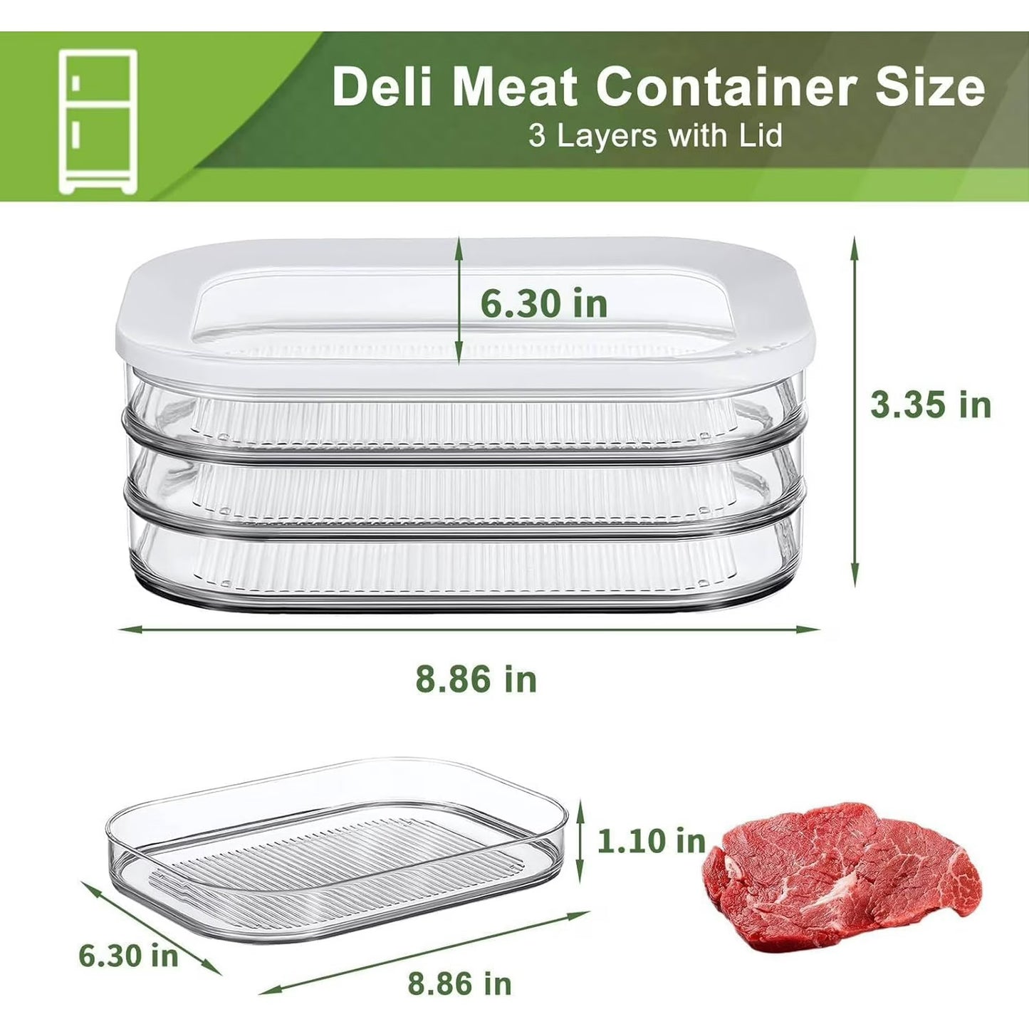 Stackable Deli Meat Storage Container for Fridge – BPA-Free Lunch Meat, Bacon & Cold Cuts Organizer with Lid, White