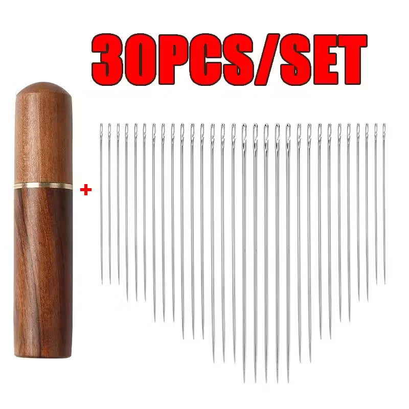 30pcs Self-Threading Blind Sewing Needles – Stainless Steel Quick Automatic Stitching Pins for DIY & Elderly Use
