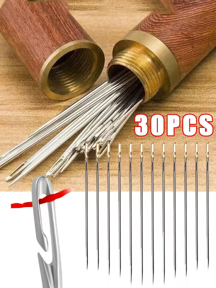 30pcs Self-Threading Blind Sewing Needles – Stainless Steel Quick Automatic Stitching Pins for DIY & Elderly Use