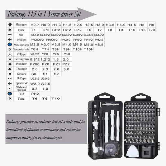 115PCS Screwdriver Repair Tool Kit Set – Complete Precision Tools for DIY, Home & Professional Use
