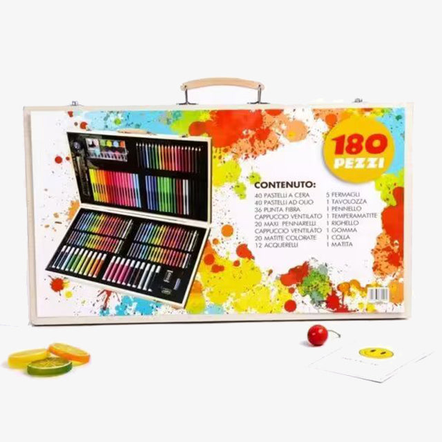 180 Pcs Wooden Box Coloring and Painting Set – Complete Art Kit for Kids & Adults