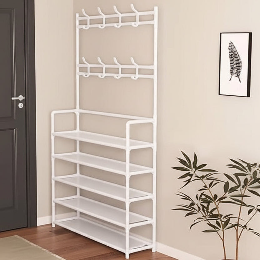 2-in-1 Shoe & Clothes Organizer | Multi-Layer Carbon Steel Coat Rack with Shoe Shelf | Space-Saving Storage Solution