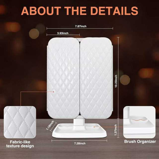 3-Sided Folding LED Magnifying Makeup Mirror with Lights – Compact, Adjustable Lighted Mirror for Precision Makeup Application