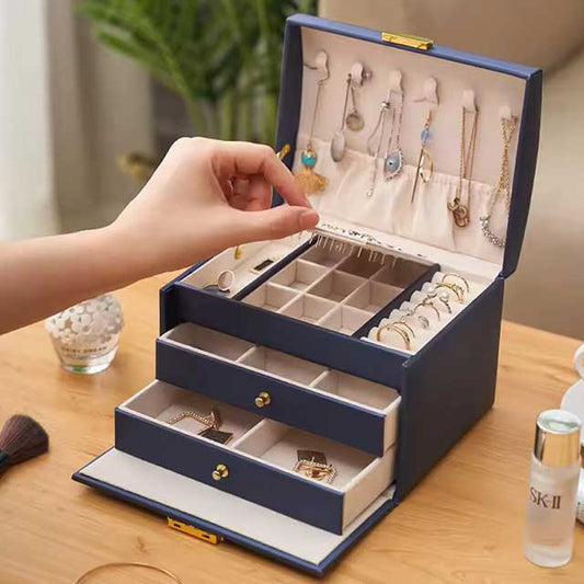 3-Layer Large Capacity Jewelry Storage Box – Beaded Pearl Necklace, Bracelet, Ring, Earrings, and Watch Organizer