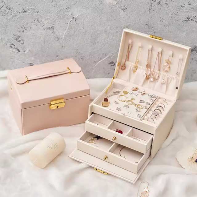 3-Layer Large Capacity Jewelry Storage Box – Beaded Pearl Necklace, Bracelet, Ring, Earrings, and Watch Organizer