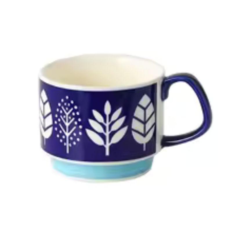 300ml Japanese Retro Floral Coffee Mug Set – Handcrafted Ceramic Oatmeal & Milk Cup – Vintage Flower Design Office Water Mug with Ergonomic Handgrip (300ml)