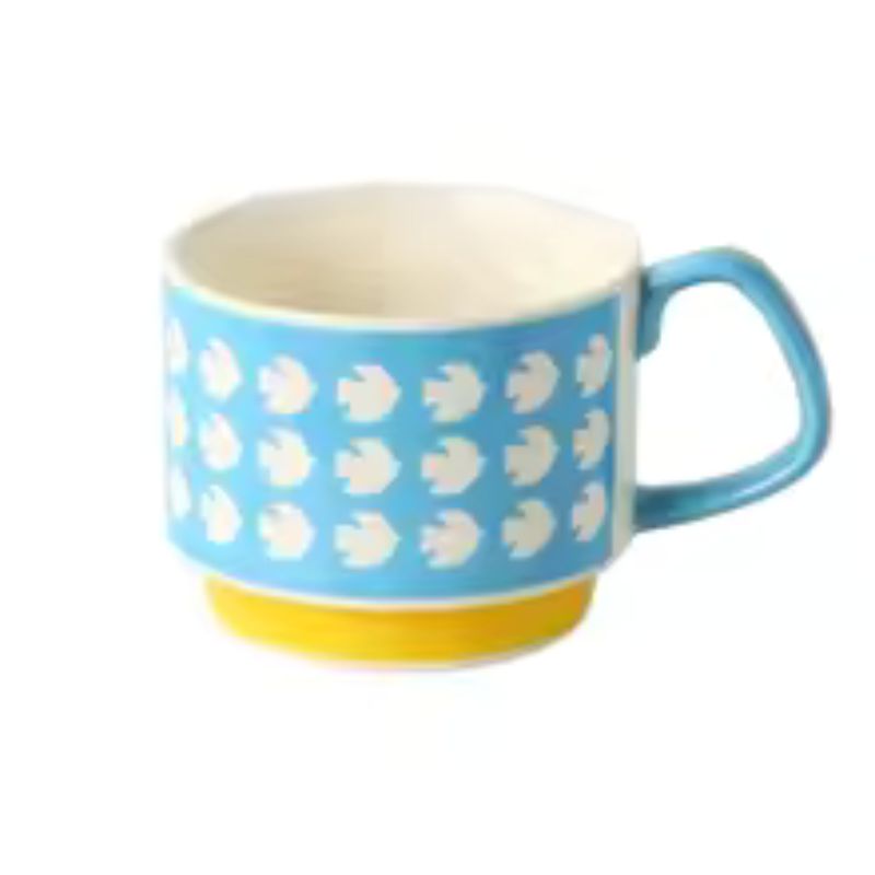 300ml Japanese Retro Floral Coffee Mug Set – Handcrafted Ceramic Oatmeal & Milk Cup – Vintage Flower Design Office Water Mug with Ergonomic Handgrip (300ml)