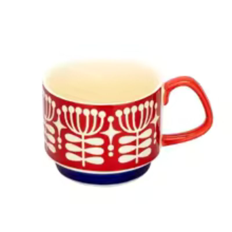 300ml Japanese Retro Floral Coffee Mug Set – Handcrafted Ceramic Oatmeal & Milk Cup – Vintage Flower Design Office Water Mug with Ergonomic Handgrip (300ml)