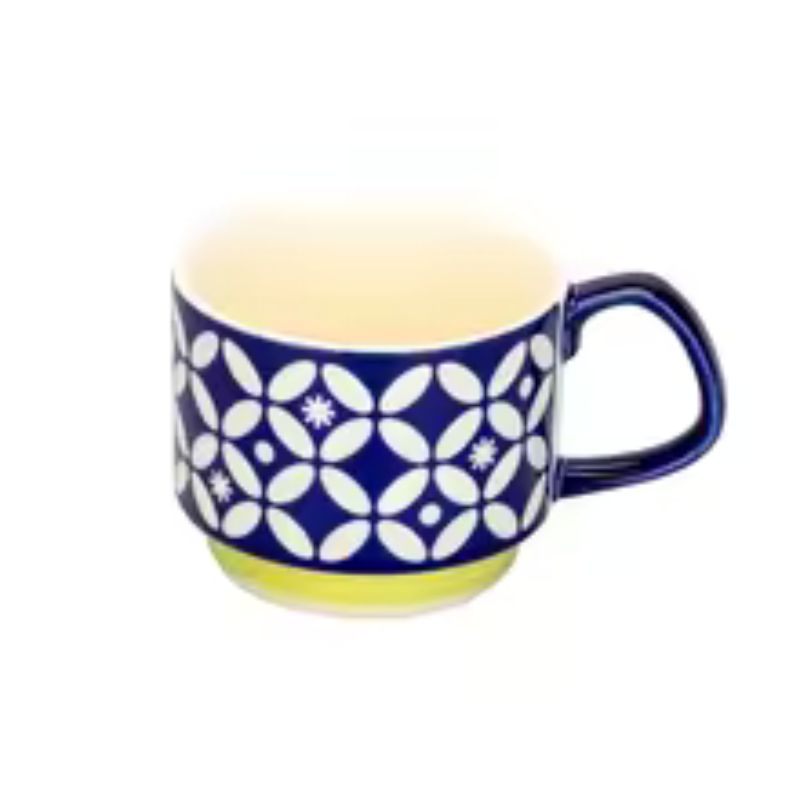 300ml Japanese Retro Floral Coffee Mug Set – Handcrafted Ceramic Oatmeal & Milk Cup – Vintage Flower Design Office Water Mug with Ergonomic Handgrip (300ml)