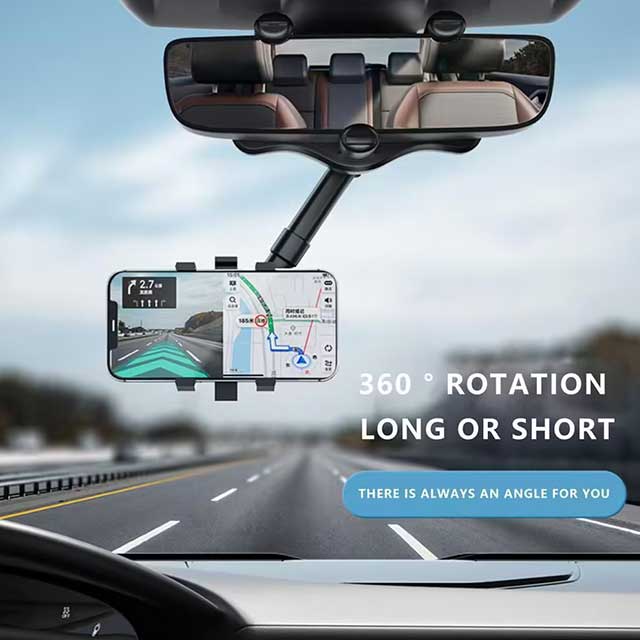360° Rearview Mirror Car Phone Holder - Adjustable Dashboard Mount for Safe & Convenient Hands-Free Driving
