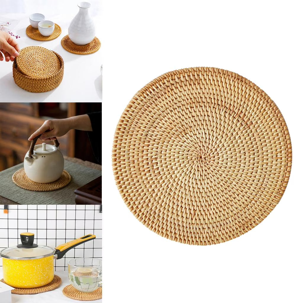 Handwoven Rattan Round Placemat – Natural Woven Table Mat, Heat-Resistant Dining Table Protector for Plates, Bowls & Home Décor