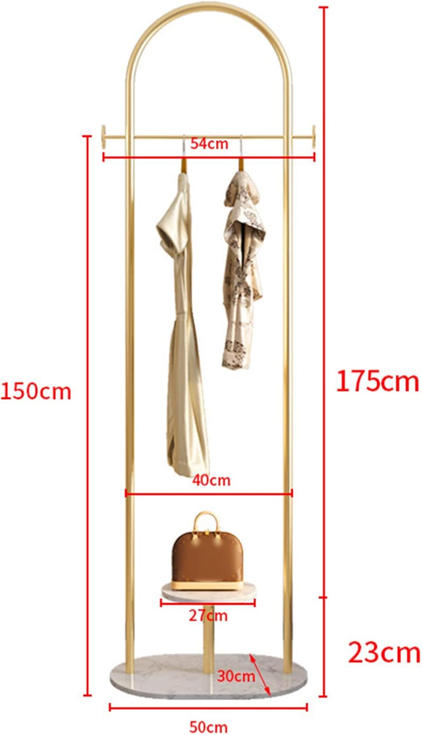 Modern Metal Free-Standing Coat Rack with Luxury Marble Base – Minimalist Bedroom Floor-Mount Clothes Hanger – Iron Wardrobe Rack with Integrated Storage Shelf – Elegant Living Room Furniture