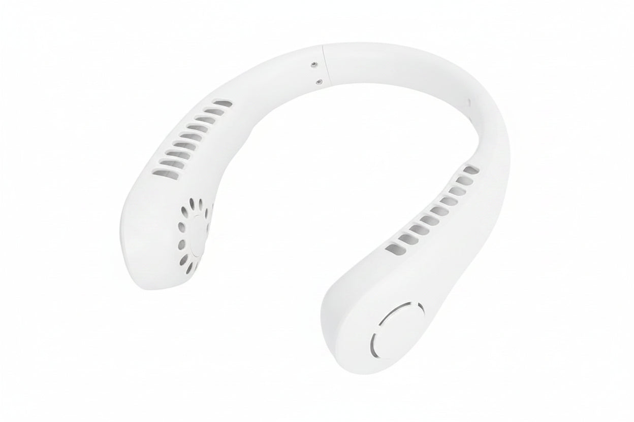 White Neck Fan USB Rechargeable – Portable Bladeless Personal Fan with 360° Airflow & 3-Speed Cooling for Travel, Office & Outdoor Use