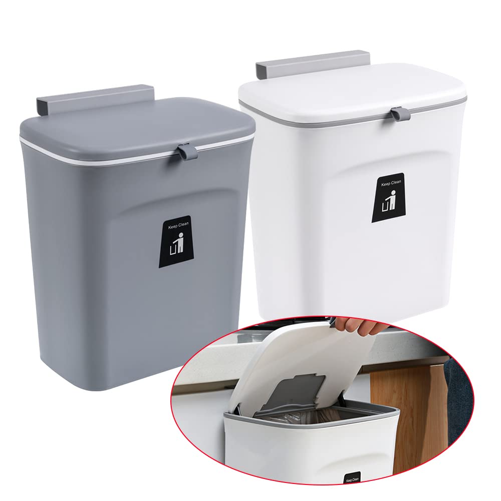 9L Hanging Kitchen Trash Can with Sliding Lid | Under Sink Cabinet Waste Bin for Kitchen, Bathroom & Office