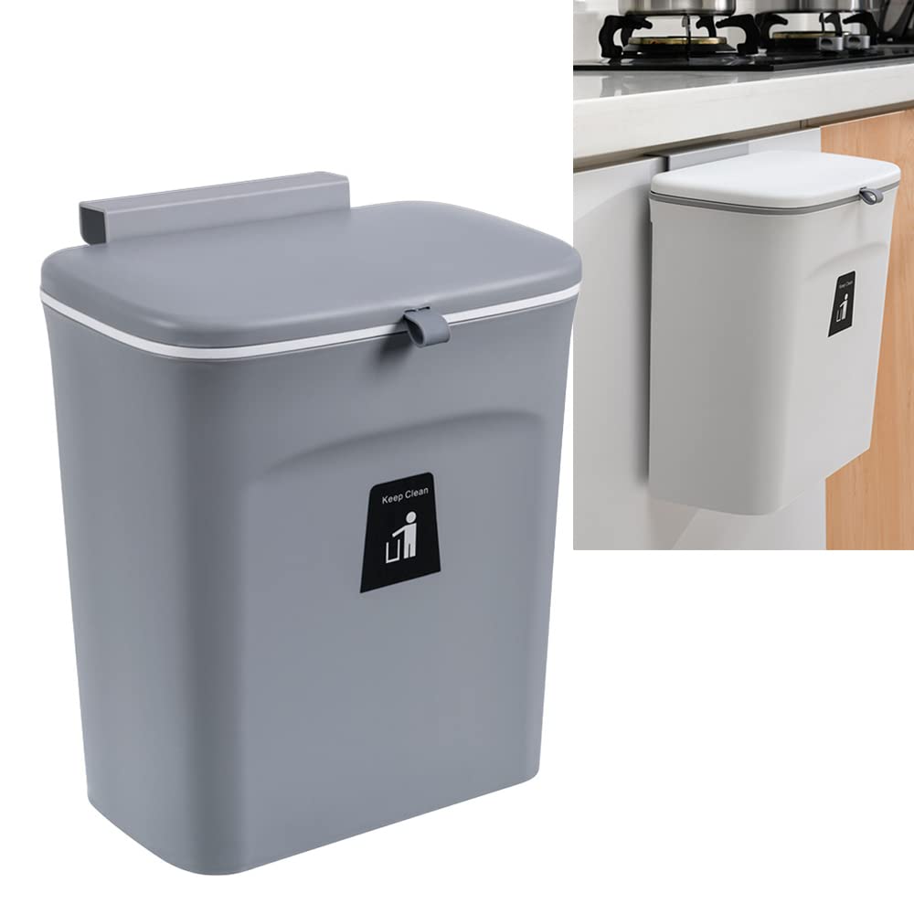 9L Hanging Kitchen Trash Can with Sliding Lid | Under Sink Cabinet Waste Bin for Kitchen, Bathroom & Office