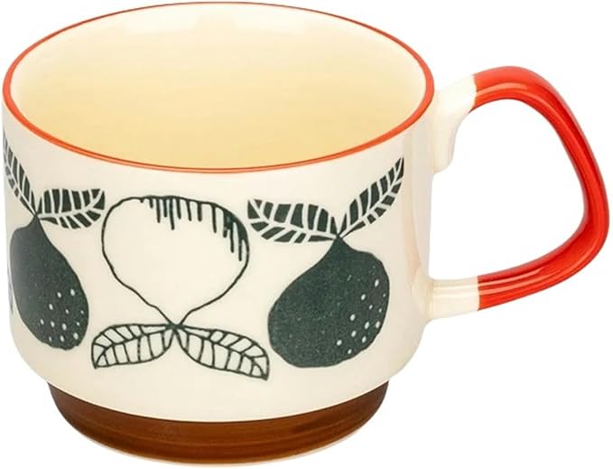300ml Japanese Retro Floral Coffee Mug Set – Handcrafted Ceramic Oatmeal & Milk Cup – Vintage Flower Design Office Water Mug with Ergonomic Handgrip (300ml)