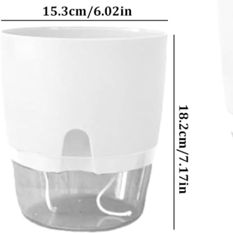Transparent Double-Layer Self-Watering Flower Pot – Small Plastic Planter with Cotton Rope & Easy-Fill Injection Port (White / Gray)