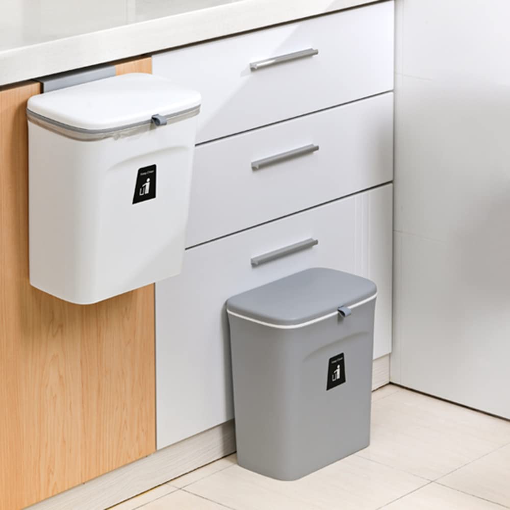 9L Hanging Kitchen Trash Can with Sliding Lid | Under Sink Cabinet Waste Bin for Kitchen, Bathroom & Office