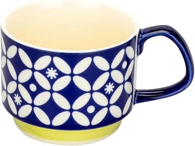 300ml Japanese Retro Floral Coffee Mug Set – Handcrafted Ceramic Oatmeal & Milk Cup – Vintage Flower Design Office Water Mug with Ergonomic Handgrip (300ml)