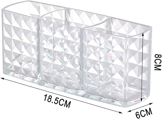 Transparent Acrylic Makeup Brush Holder Organizer – 3 Slot Cosmetic Storage for Makeup Brushes, Lipsticks, Eyeliners & Beauty Accessories