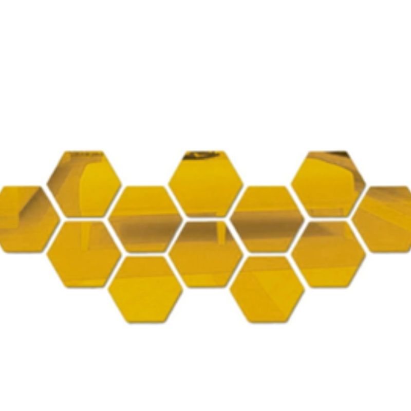 12pcs 3D Hexagon Mirror Wall Stickers – Rose Gold DIY Geometric Decals for Living Room, TV Background & Bathroom – Modern Home Wall Decor