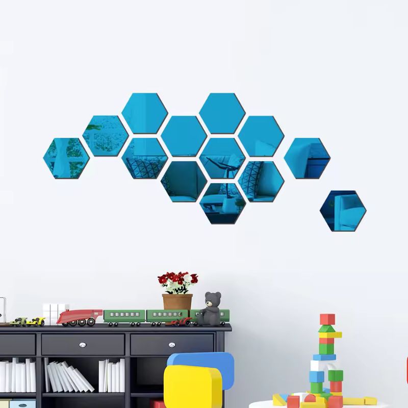 12pcs 3D Hexagon Mirror Wall Stickers – Rose Gold DIY Geometric Decals for Living Room, TV Background & Bathroom – Modern Home Wall Decor