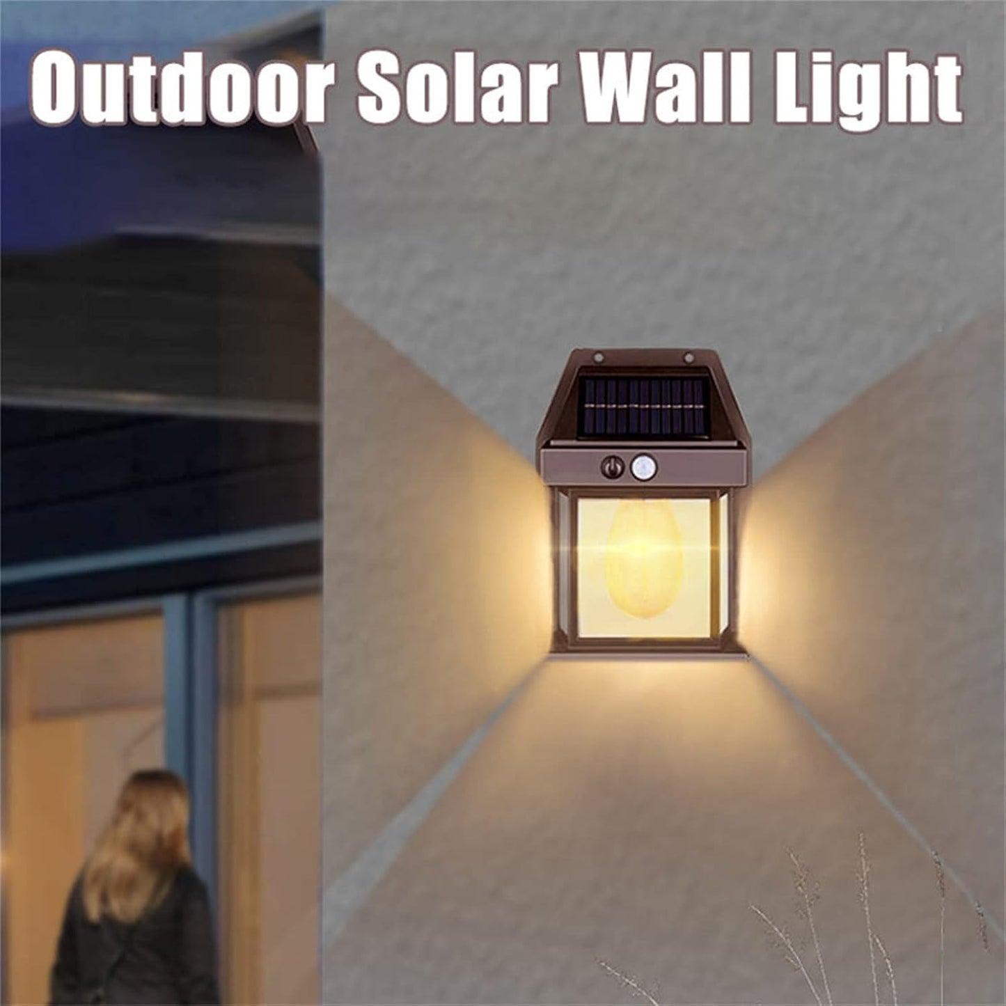 Solar Outdoor Wall Lantern – LED Motion Sensor Solar Light with Warm White Glow, 3 Lighting Modes & Waterproof Security Lamp for Porch, Fence & Garden