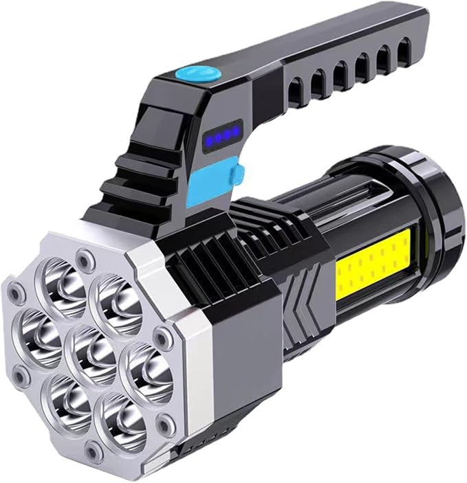 USB Rechargeable LED Flashlight – High Power Tactical Searchlight with COB Side Light, Power Display & Emergency Handheld Torch for Camping, Fishing & Outdoor Use