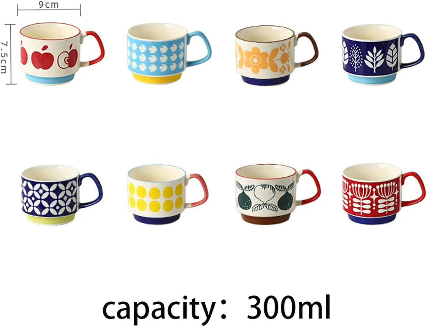300ml Japanese Retro Floral Coffee Mug Set – Handcrafted Ceramic Oatmeal & Milk Cup – Vintage Flower Design Office Water Mug with Ergonomic Handgrip (300ml)