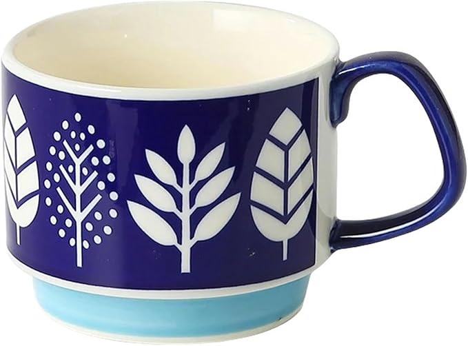300ml Japanese Retro Floral Coffee Mug Set – Handcrafted Ceramic Oatmeal & Milk Cup – Vintage Flower Design Office Water Mug with Ergonomic Handgrip (300ml)